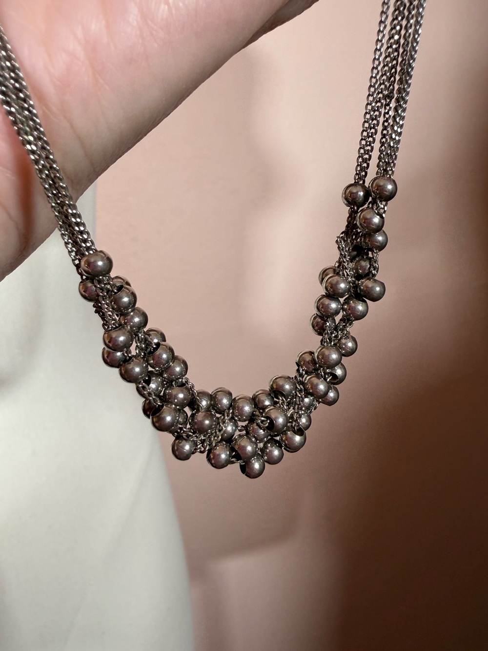 Vintage sterling silver brutalist modernist Multi chain necklaces 17 inches